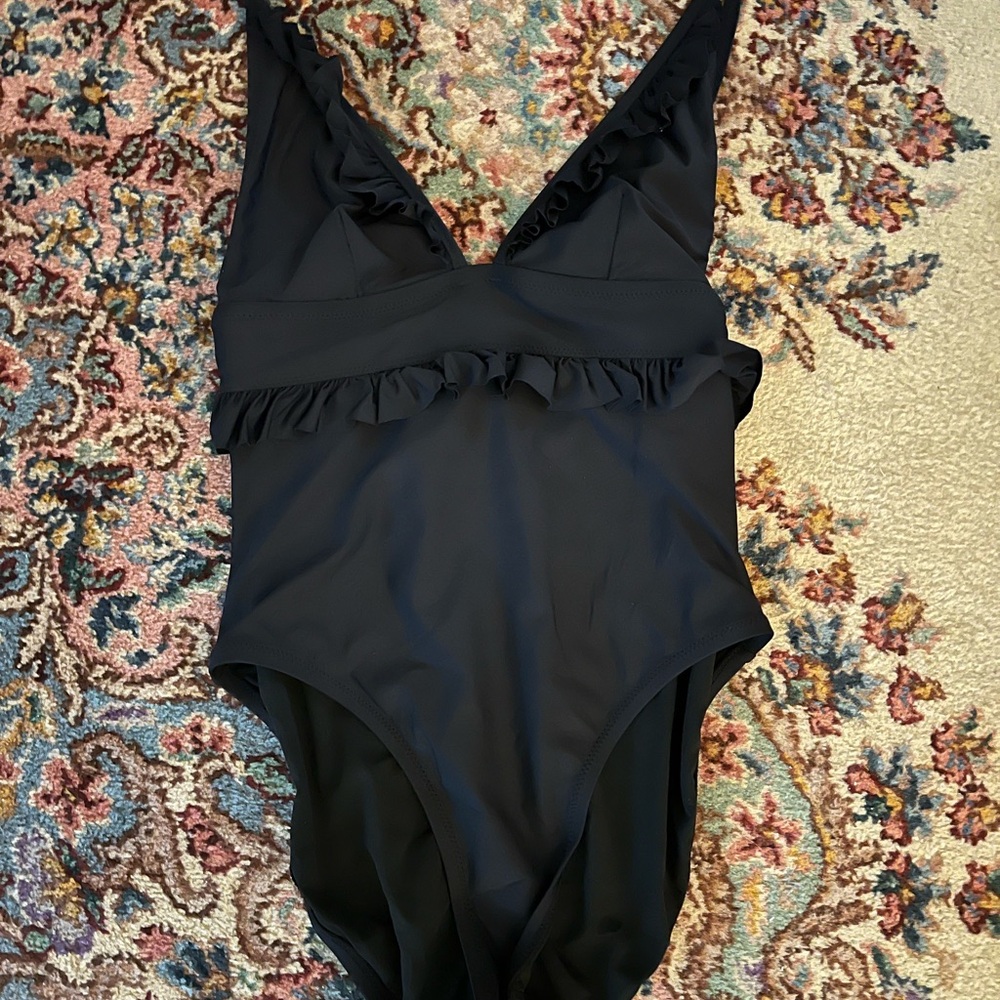 J. Crew Black Ruffled Swimsuit